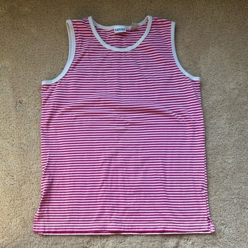 Izod Women’s Pink & White Striped Basic Tank Top - Size L - VGUC - 100% Cotton